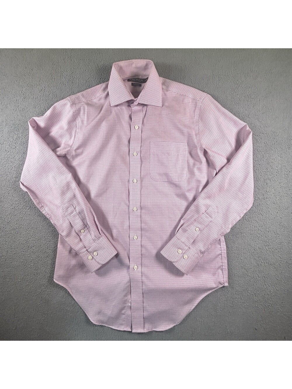 Lauren Ralph Lauren Dress Shirt Mens 15 34/35 Pink Microcheck Classic Fit LS